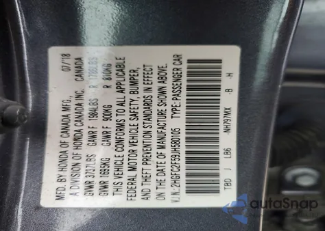 2018 Honda Civic Lx z USA, uszkodzony, nr VIN 2HGFC2F59JH580105